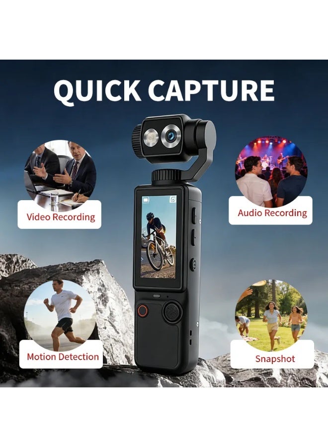 Kalobee Pocket 3 Pro 4K Ultra HD Camera with 180° Adjustable Gimbal 2 Inch IPS Display and 3000mAh Battery Ideal For Vlogging Travel recording and Outdoor Adventures Black - Image 2